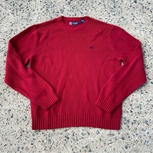 Men's Chaps Sweater, Red Knit Crew Neck‎ Jumper Sweater Large Cozy Logo